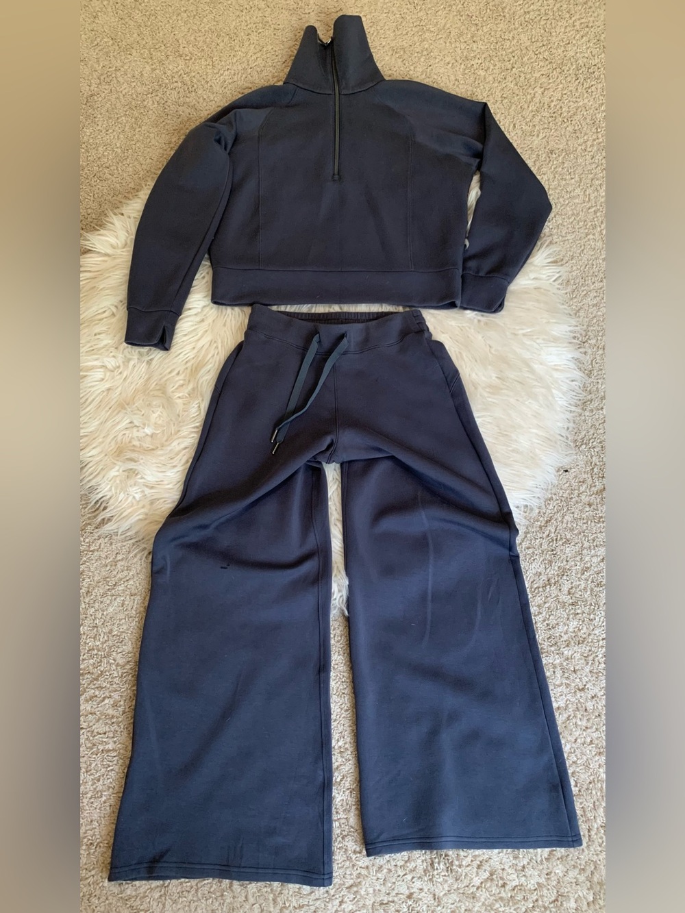 SPANX Navy Half-Zip Sweatshirt & Drawstring Joggers Set